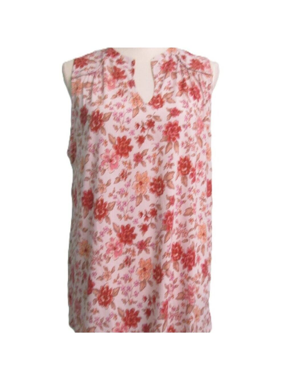 Beacon Apparel Cottage-Core Floral Sleeveless Stretch Blouse-XL-EUC